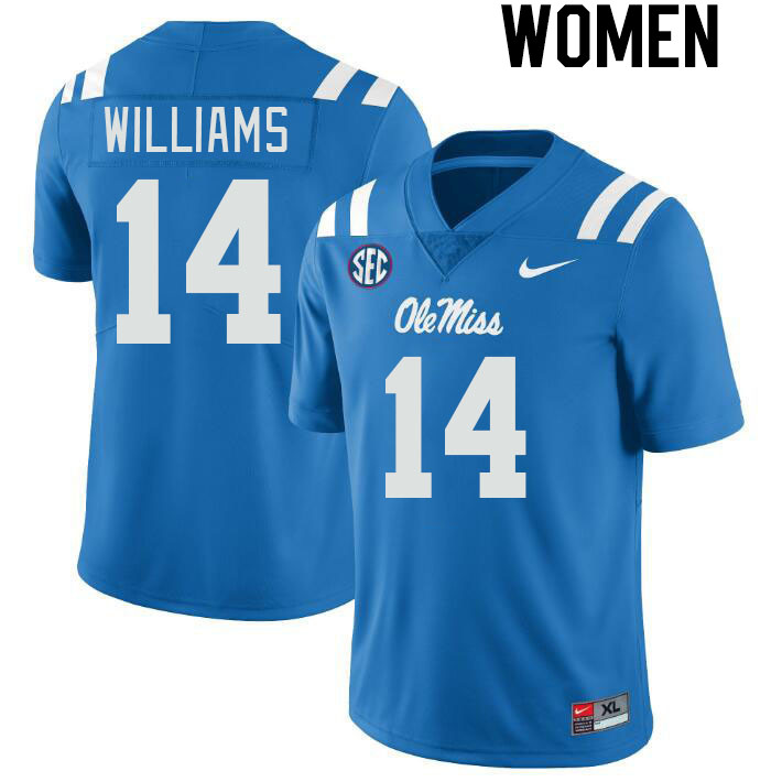 Women #14 Demarko Williams Ole Miss Rebels College Football Jerseyes Stitched Sale-Powder Blue